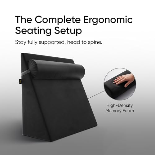 Image of Frido Wedge Plus Cushion with Neck Rest Pillow Combo | Dual Foam Wedge Cushion with Adjustable Roll | Back, Neck, Knee & Leg Support | for Post-Surgery, Pregnancy | Washable Covers, Black