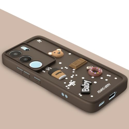 Image of Bintage Cute Fun Ball | Taddy Cartoon 3D Smiley Coffee Cup | Milk Donut | Full Camera Protection Back Cover Compatible for Vivo V2251 / Vivo V29 PRO - Brown