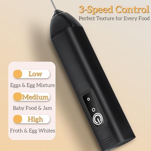 Image of Digead Mini Milk Frother Handheld with Stand, Rechargeable Electric Whisk with 3 Speeds & 2 Whisks, Portable USB Coffee Frother for Latte Cappuccino Matcha, Black
