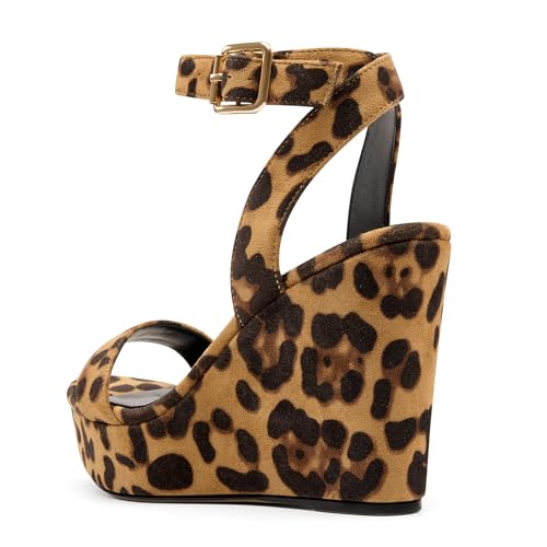 Image of Aachcol Women Platform Wedge Sandals Round Peep Open Toe Ankle Strap Slingback Two-Piece Chunky Block High Heel Dress Shoes Pumps Party Patent 4 Inch