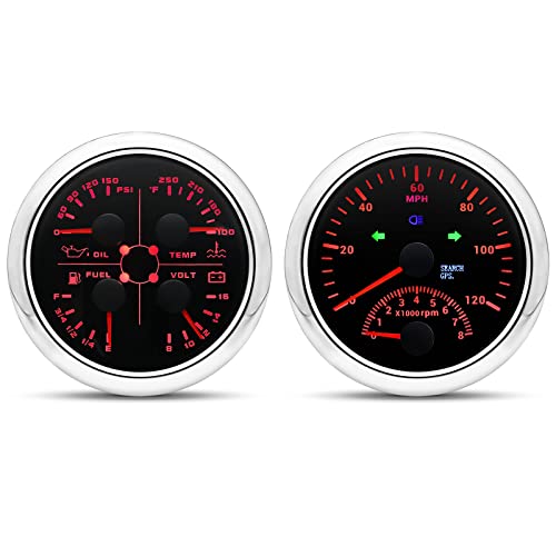 Artilaura Speedometer Gauge Set - Gps Speedometer With Tachometer,Fuel Level Gauge Water Temperature Gauge Oil Pressure Gauge Voltage 4In1 Gauge For Car Auto Boat Marine(Black And Silver) #TOP16
