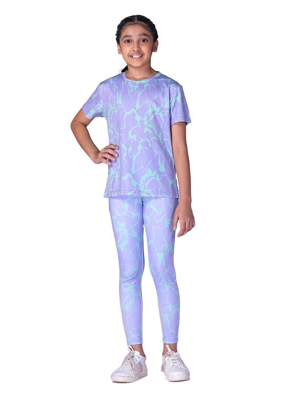 Image of Girl's Activewear Workout Set 2 Piece Athletic Sets Dry Fit Printed Tees And Leggings Yoga Running Dance 4-14Y