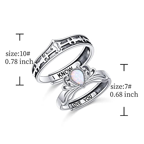 Jzmsjf S925 Sterling Silver Couple Rings Set Adjustable Princess And Knight Engagement Promise Opal Ring For Men Women Him Her #TOP5