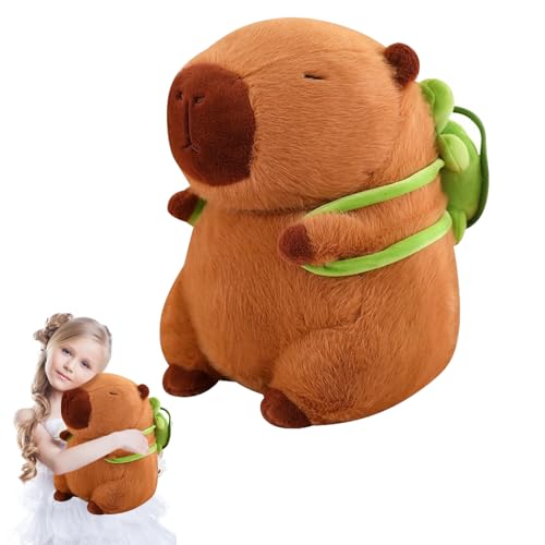 Capybara Peluche, 35cm Giocattolo Peluche Capibara, Peluche di Capibara con Zaino Tartaruga, Animali di Peluche Realistici Capibara, Cuscino Peluche Capibara Regalo per Ragazzi e Ragazze
