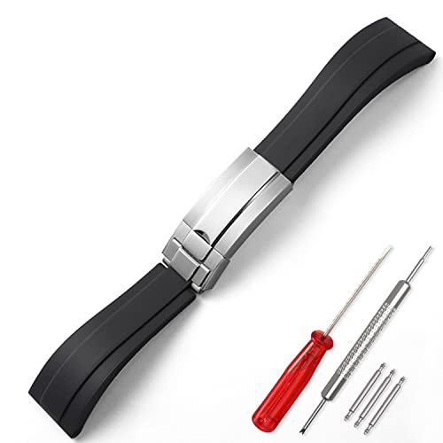 Cwyttzq 20Mm Rubber Watch Strap For Rolex Men's Watch Accessories Black And Green Water Ghost Outdoor Sports Silicone Strap Wristband Watchbands (Black Silver Buckle) #TOP19