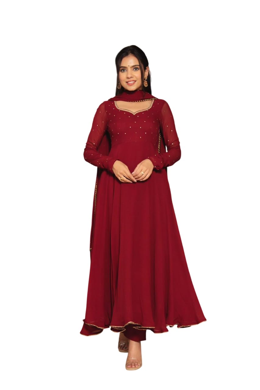 Elegant Fox Georgette Gown with Sequence Work & Moti Lace Dupatta Party & Ethnic for Women