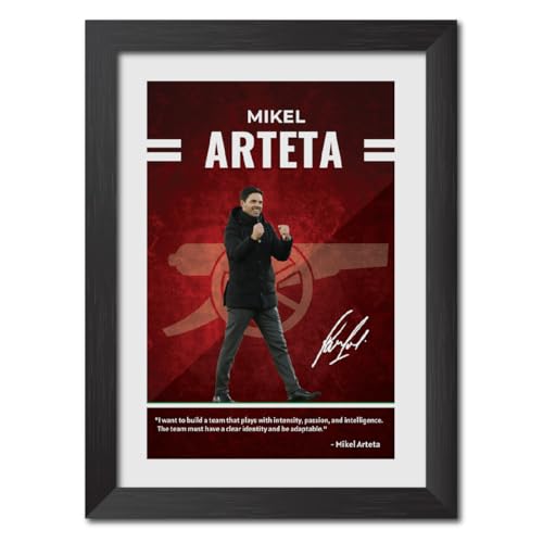 Image of TenorArts Mikel Arteta Quotes Poster Arsenal Laminated Photo Print Frame Painting with Matt Finish Black Texture (12 inches x 9inches)