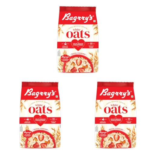 Image of Bagrry's White Oats 1Kg | Breakfast Cereal, Instant Oats Breakfast, Natural Whole Grain| High Soluble Fibre | Protein Goodness | Non GMO (Pack of 3)