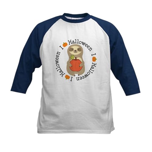 CafePress Halloween Sloth Pumpkin Baseball Jersey Kids Cotton Baseball Jersey, 3/4 Raglan Sleeve Shirt