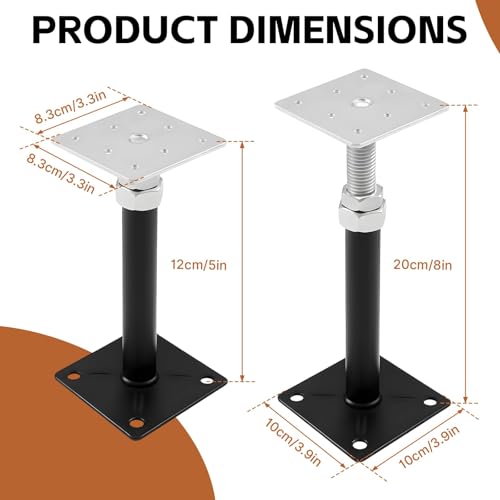 Image of 8 Pcs House Floor Jacks, 5 inch to 8 inch Adjustable Height | House Jacks for Leveling, Floor Leveling Support, Screw Jack Post for Home Leveling, Basement, Porches, Roof Beams and Decks