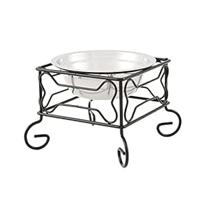 YML 5-Inch Wrought Iron Stand with Single Stainless Steel Feeder Bowl,Black