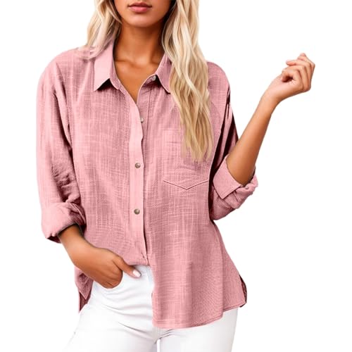 Fall Womens Button Down Shirts 2024 Casual Long Sleeve Rolled Plain Blouse Trendy Lapel Neck Pleated Women (RD1, XL)