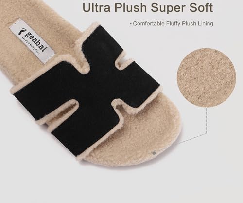 Fuzzy Slippers Women Genuine Suede Slippers for Women Indoor and Outdoor H Slipper Fur Faux Shearling Memory Foam House Slippers Open Toe Wool Slipper3