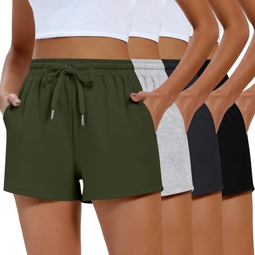 4 Pcs Women’s Sweat Shorts 2024 Summer High Waisted Drawstring Athletic Casual Shorts Lightweight