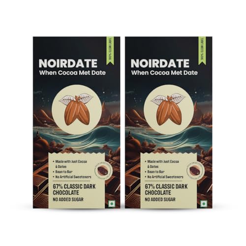 Image of NoirDate Classic Dark Chocolate - 75g, Bean to Bar, Sweetened with Dates, Refined Sugar Free, Clean Label, Healthy & Tasty Guilt-Free Indulgence, Vegan, Antioxidants Rich, (Pack Of 2)