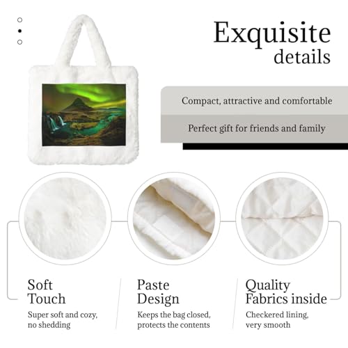 Sac à main en peluche blanc avec imprimé aurora texture douce et légère - 4