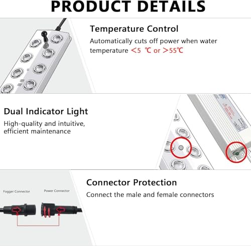 Nebelmacher 12-Kopf Ultraschall Nebelhersteller 9L/H Nebelbefeuchter mit 400W Netzteil Und Boje, Ultraschall Nebelgerät für Gärten, Teichen, Springbrunnen, Halloween Und Weihnachten (12-Kopf)