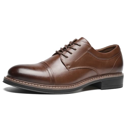 Mens Dress Shoes Classic Cap Toe Oxford Shoes with Anti-Slip Cushioned Sole & Arch Support Comfortable Derby Shoes for Office Wedding Party Brown