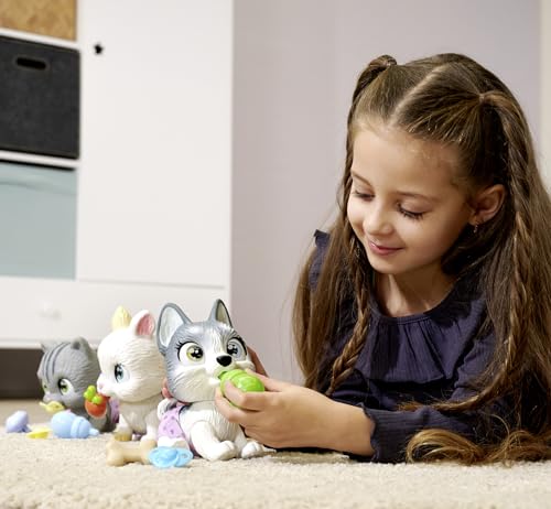 Simba 105950135 Pamper Petz Husky (ca. 15 cm) - Spielzeug-Hund mit Trink- und Nässfunktion für Kinder ab 3 Jahre - interaktives Tier-Baby mit Spiel-Zubehör und magischer Pfote