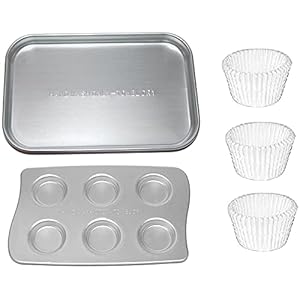 Baking Pan, Cupcake Pan and Cupcake Liners Refill for Easy Bake Ultimate Oven, Stainless Steel, 6′ x 4′ x 0.5