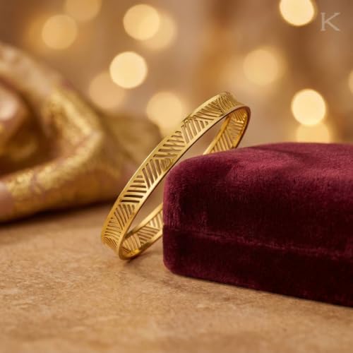 Image of KISNA 9KT Crossline Gold Bangle For Women | BIS Hallmarked Yellow Gold Bangle | Lightweight Daily Wear Gold Jewellery | Gift for Wife, Mother & Sister | S 2.6 Anna