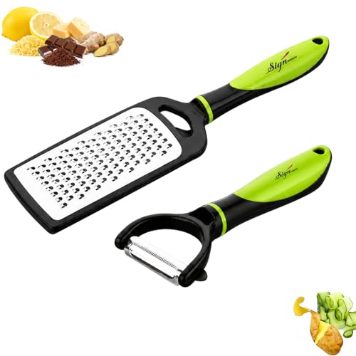 Image of SIGNAMIO 2 Pcs Set of Peeler and Stainless Steel Kadukas Cheese & Vegetable Grater, Slicer, Ginger Garlic Crusher, Carrot Shredder & Peeler for Kitchen