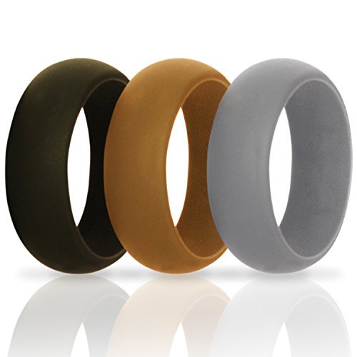 Vitalius Men’s Silicone Wedding Ring Bands – 3 Ring Pack – Black, Grey, Yellow - 8.4mm Wide (2mm Thick)