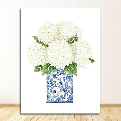 Impression d'hortensia de Chine affiche déco bleue et blanche LSYALUCK 30 x 40 cm