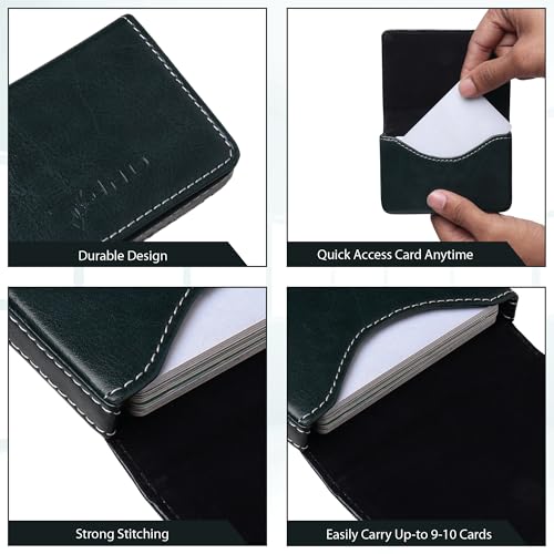 Image of JnD Notebook Card Holder Wallet - Slim, Multi-Functional, Premium Leather, RFID Blocking, Secure Closure, Compact, Durable, Stylish (Green)