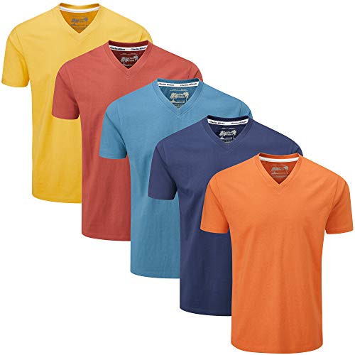 Charles Wilson 5er Packung Einfarbige T-Shirts mit V-Ausschnitt (X-Large, Orange Sunset) Cover