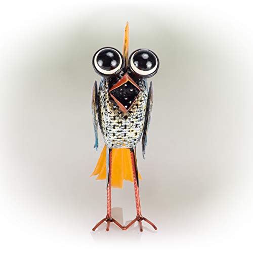 Alpine Corporation Jum450Hh Alpine 11" Tall Metal Wide-Eyed Bird Standing Yard Statue Decoration, Multicolor Outdoor Décor #TOP7