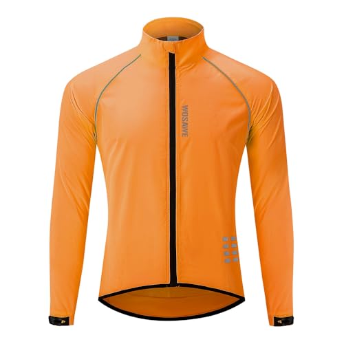 WOSAWE Chaquetas de ciclismo para hombre，Reflectante, cortavientos, ropa deportiva(Naranja L)