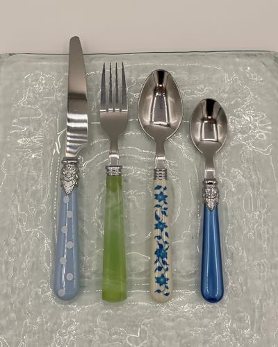 Image of Gypsy Color Eclectic Blue & Green Mix & Match Stainless Steel Flatware Collection, Set of 16 (Pack of 3)