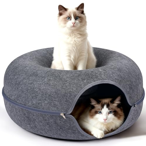 Peekaboo Cat Cave Bed for Indoor Cats, Scratch-Resistant Cat Donut