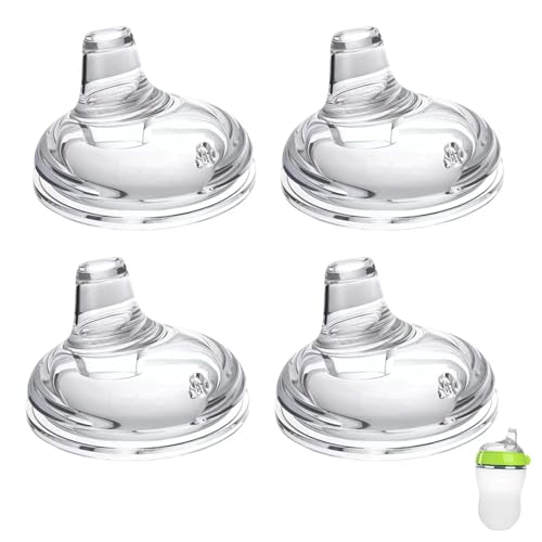 Sippy Spout Nipples for Comotomo Baby Bottles, Transition Straw Sippy Cup 100% Food Grade Silicone Soft Nipple, 6m+, Pack of 4