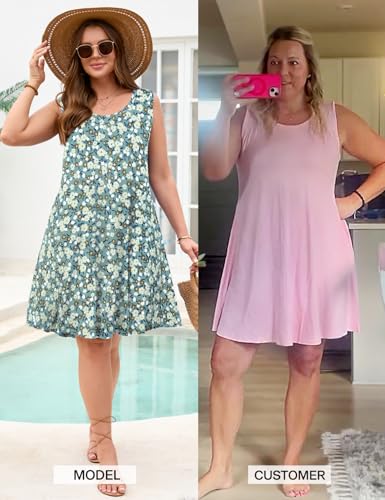 Image of JollieLovin Women Plus Size Curvy Summer Tank Sun Dresses Sleeveless Causal T-Shirt Dress Beach Swing Cover up(L-5X)