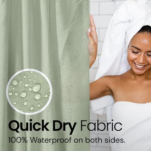 image for LiBa Green Shower Curtain, Fabric, Water Repellent Shower Curtain, Dec