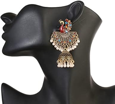 Jhumka Kwastje Oorbellen Indiase Etnische Vintage Oorbel Pauw Statement Geoxideerd Antieke Traditionele Jhumki Oorbel voor Vrouwen Meisjes Party Festival Boho Bohemian Bollywood Sieraden Gift, Metaal
