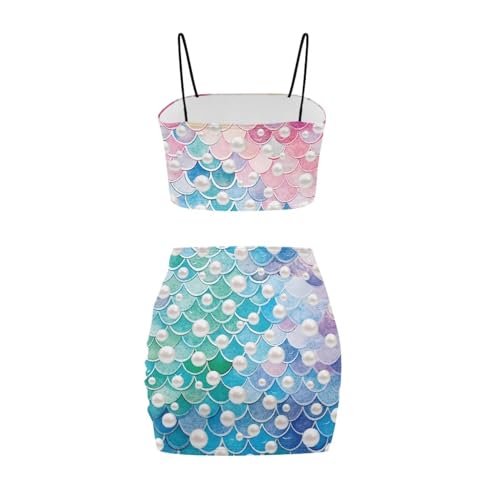Image of Biyejit Women's 2 Piece Summer Outfits Spaghetti Strap Crop Tops and Bodycon Mini Skirt Dress Set Plus Size S-4XL