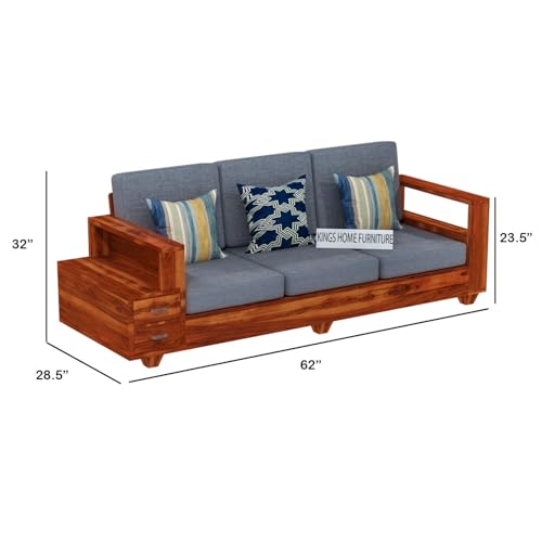 Image of Sheesham Wood 6 Seater Sofa Set with 2 Drawer Storage | 3+2+1 Wooden Sofa Set Furniture for Living Room Home Office (3+2+1,Honey Finish)