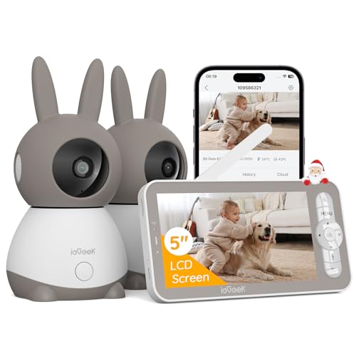 ieGeek 3MP Camaras Vigilancia Bebe con 2 Camaras, Vigilabebes con Camara con 5” Pantalla Dividible