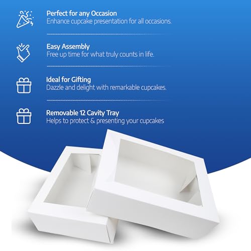 FALGUN 10 x Premium White 12 Hole Cavity Cupcake Boxes with Window and Inserts - (Rounded Inserts) - Image 4