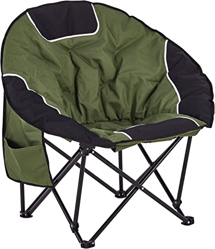 Padded Camping Chair For Adults, Oversized Camping Chair, Outdoor Folding Chair, Moon Round Chair With Storage Bag And Cup Holder, Portable Chair Suitable For Hiking, Fishing, Max Load 300Lbs(Green) #TOP2