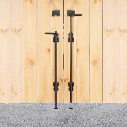 18\" Cane Bolt Heavy-Duty Drop Rod for Gate, Gate Ground Latch for Wooden Fences Metal Gates Doors, Metal Gates Doors Stopper for Gate Ground, Wrought Iron Gate Latches, Black Finish(1 Pack)