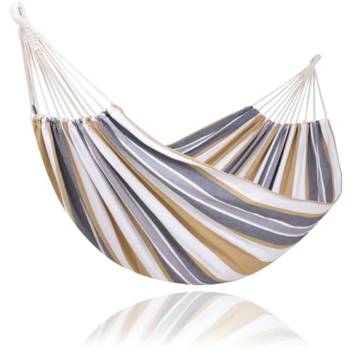 SUNCREAT Large Hammock for Tree, Outdoor Tree Fabric Hammock Only, Coffee Stripes