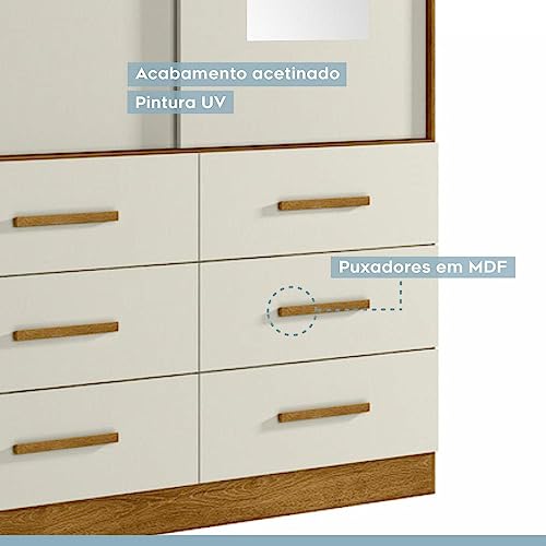 Guarda Roupa Infantil com Espelho 2 Portas 6 Gavetas Texas Tigus Baby Ypê/off White