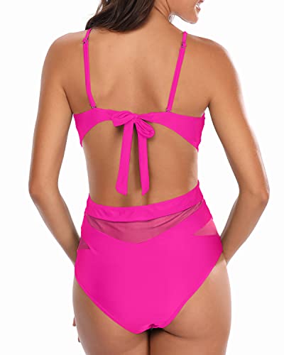 image for Holipick Women Pink Sexy One Piece Swimsuits Mesh Bathing Suits Plunge