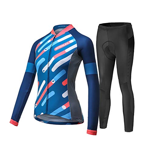 Mysenlan – Calça feminina de ciclismo, manga comprida, respirável, jérsei acolchoado 3D, calça compr
