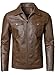 HOOD CREW Herren PU Lederjacke Motorrad Biker Jacken Freizeit Leichte Kunstleder Jacke Dunkelbraun L