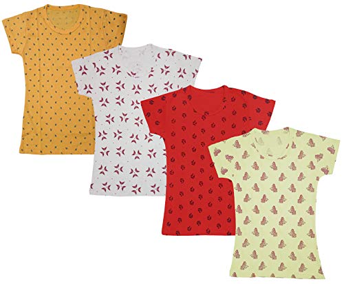 Image of indi weaves Girls Half Sleeve Cotton Printed T-Shirts Pack of 4